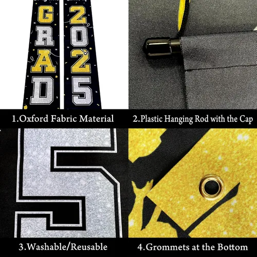 Vista 3 de KatchOn, Pancarta grande de graduación negro y dorado 2025 – 72 x 12 pulgadas Cartel de felicitación de graduación 2025 para decoraciones