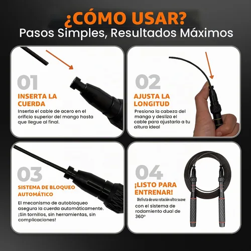 Vista 7 de LYRA - Cuerda de saltar de velocidad ajustable – Rodamientos de bolas de 360°, cable de acero y asas de aluminio – Bajo doble rápido