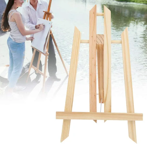 Vista 2 de Caballete de madera, caballete de madera de haya de escritorio para uso general, plegable, triangular, pintura, dibujo, soporte publicitario