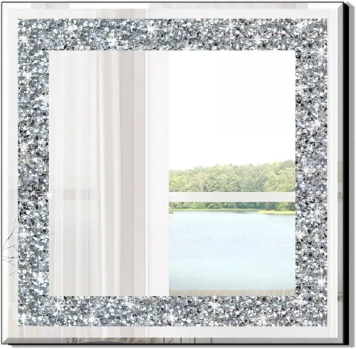 Vista 9 de QMDECOR Espejo de Pared Decorativo Rectangular Brillante para Decoración del Hogar con Decoración de Diamante Crush de Cristal Plateado