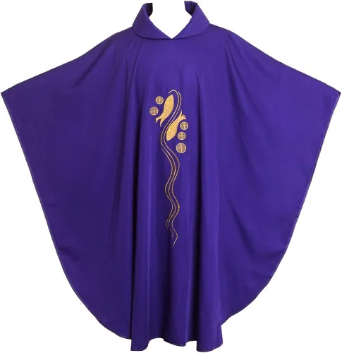 Vista 4 de BLESSUME Chispas de sacerdote bordado con cuello Púrpura