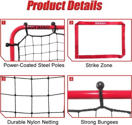 Vista 5 de Zonlolo Baseball Pitchback Net, Rebounder Net, Pitching Return Trainer,Three Angles Without Adjusting, Perfect for Solo Playing Catch