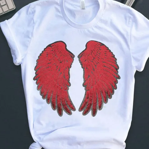Vista 7 de 2pcs Red Sequin Angel Wing Embroidered Patches Iron-on Applique for Jackets DIY Clothes Accessory Craft Embellishments Suitable for Halloween