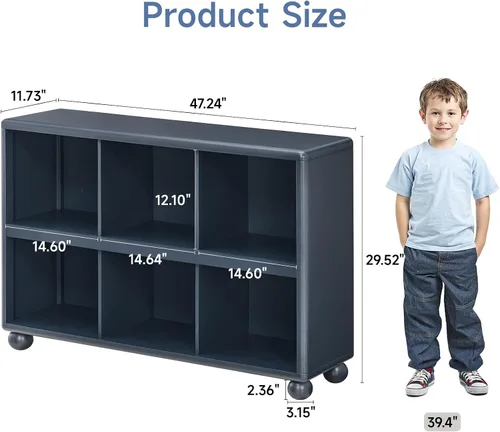 Vista 2 de ONBRILL Estantería infantil con 6 cubos de almacenamiento, organizador de almacenamiento de juguetes con diseño completo, diseño Montessori Shlef