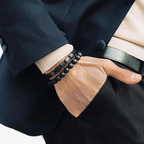 Vista 3 de Pulsera de cuentas planas de la colección GT, pulseras ajustables de gemas para hombres