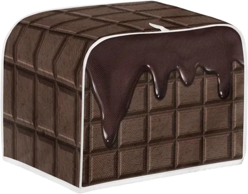 Vista 2 de chaqlin Cubierta para tostadora con estampado de chocolate, 2 rebanadas, resistente a las manchas, cubierta para horno de pan de diseño divertido