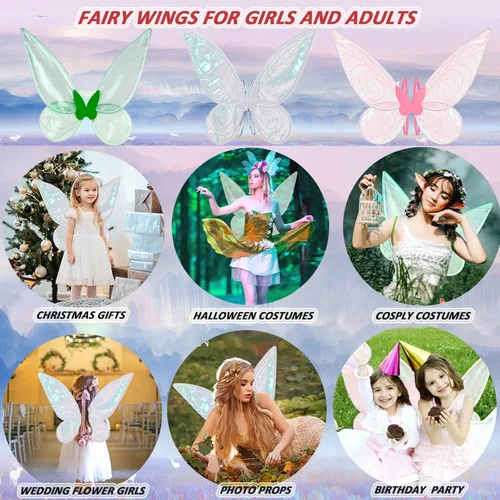 Vista 3 de Fairy Sparkling Sheer Wings, Fairy Big 24" Adult Women Wings, Small 20" Girls Butterfly Wings Cosplay Halloween Costumes