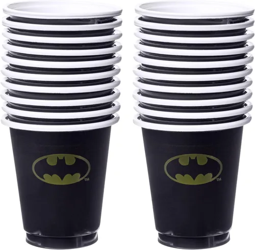 Vista 5 de Silver Buffalo DC Comics Batman - Paquete de 20 mini vasos desechables de plástico para fiestas, 2 onzas