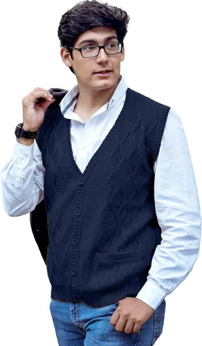 Vista 11 de TINKUY Chaleco peruano de lana de alpaca con cuello en V para hombre, S-4XL Negro