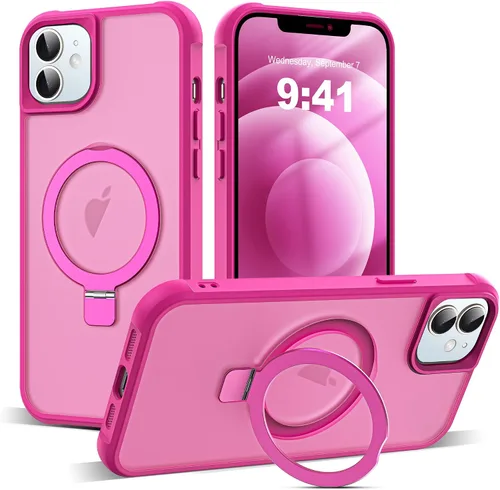 Vista 41 de SKYLMW - Funda compatible con iPhone 11 de 6.1 pulgadas, con soporte magnético invisible tipo anillo, funda translúcida de grado militar, compatible