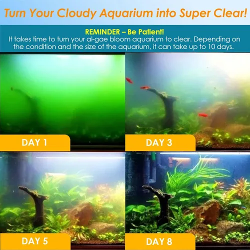 Vista 2 de Filtro de Acuario AquaMiracle con Luz U - V y Esponja Pre-Filtro, Filtro de Tanque de Peces con Temporizador para Agua Verde, Máquina Limpia Verde