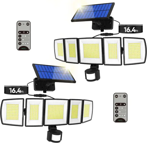 Vista 11 de MDCMDCM Luces solares de movimiento para exteriores, con cable de 16.4 pies, luces LED de seguridad de 3000 lm para exteriores del atardecer al