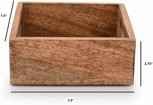Vista 5 de Samhita Servilletero cuadrado de madera de mango con acabado quemado para decoración de restaurantes, accesorios de bar de cocina