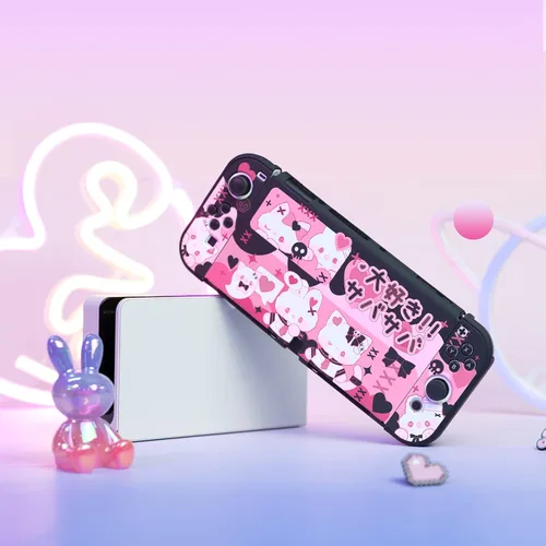 Vista 8 de GeekShare Funda protectora delgada compatible con Nintendo Switch OLED y Joy-Con - Absorción de golpes y arañazos - PinkHolic