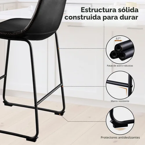 Vista 5 de STOOLINK Juego de 2 taburetes de bar de altura de mostrador, taburetes de bar de 26 pulgadas con respaldo y pata de metal, sillas de bar modernas