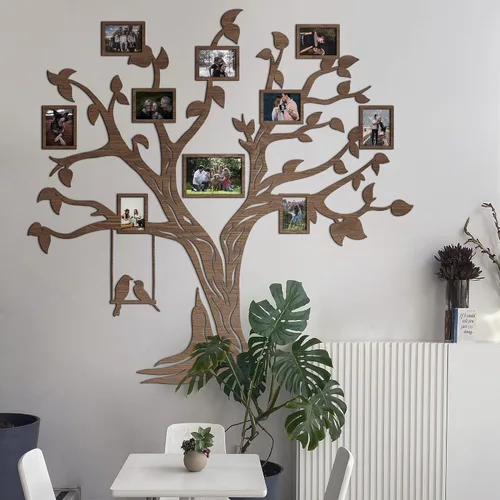 Vista 8 de JustLikeWood Calcomanías de pared de árbol genealógico 3D de madera 3D con marco, decoración de pared para sala de estar, dormitorio, decoración