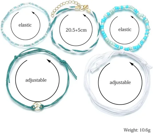 Vista 7 de Juego de pulseras de tobillo bohemias ajustables impermeables y trenzadas, tobilleras hawaianas, regalos de joyería para mujeres, adolescentes