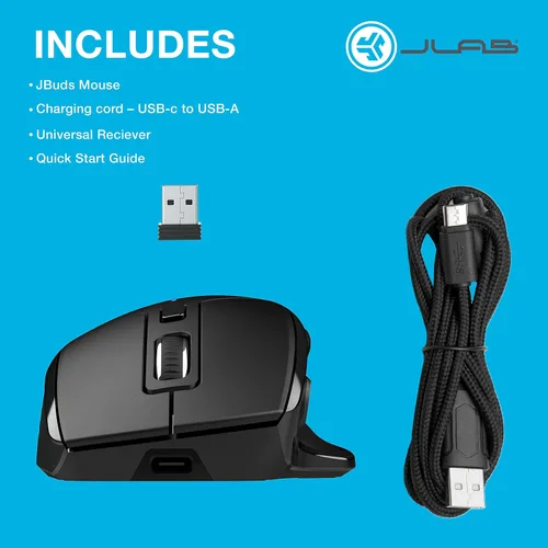 Vista 6 de JLab JBuds Mouse inalámbrico, se conecta a través de Bluetooth o USB inalámbrico, palanca multidispositivo, hasta tres dispositivos, perfiles
