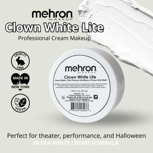 Vista 3 de Mehron Makeup Clown White Lite Pintura profesional para la cara y el cuerpo Pintura facial blanca crema para maquillaje de payaso, escenario