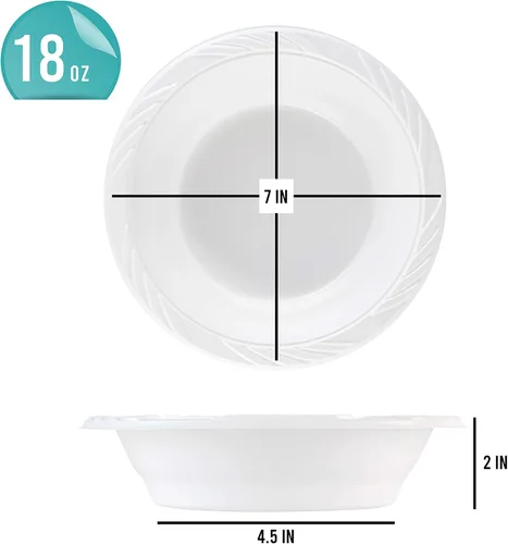 Vista 2 de 50 cuencos desechables de plástico blanco de 18 onzas