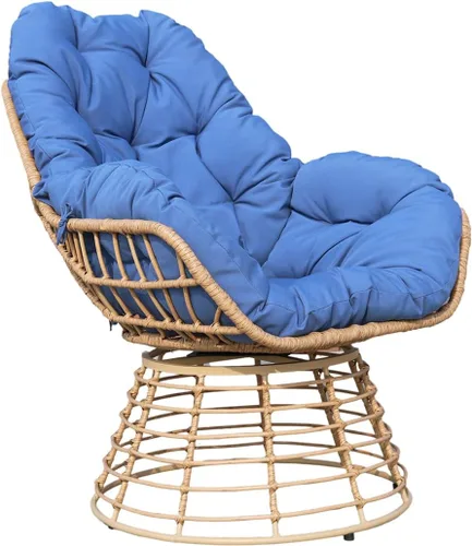 Vista 16 de Otomanas giratorias para exteriores de 2 piezas para reposapiés de patio, otomana de mimbre de ratán de polietileno con cojines, reposapiés