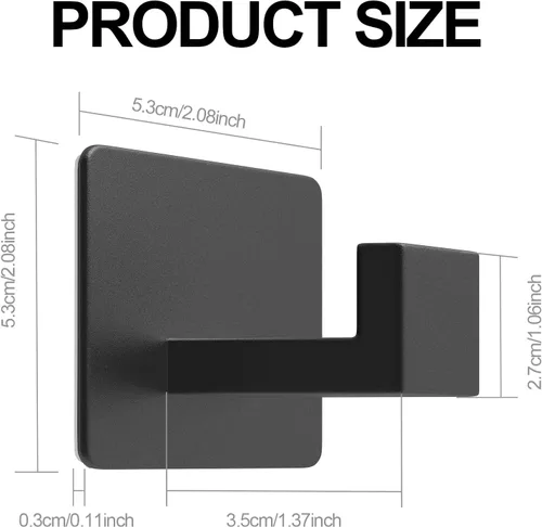 Vista 4 de PMMASTO Ganchos adhesivos para toallas, paquete de 2 ganchos de pared de aluminio, gancho de ducha para baño, dormitorio y cocina, color negro