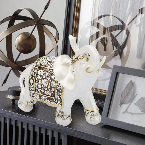 Vista 3 de GOTOTOP Estatua de elefante blanco, figura de elefante de resina, figura de riqueza, adorno hecho a mano, decoración decorativa para el hogar, sala