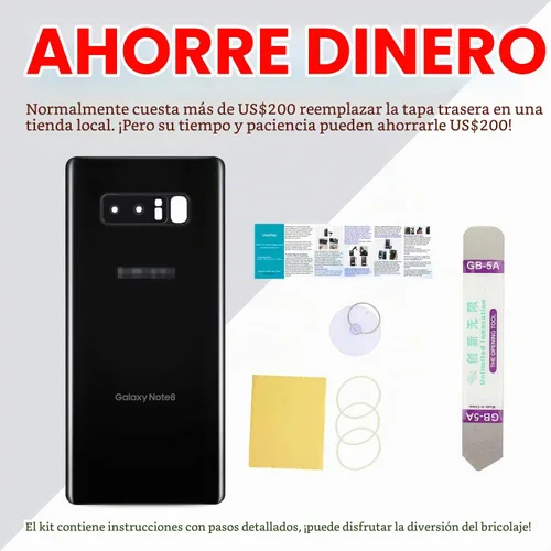 Vista 5 de Compatible con Samsung Galaxy Note 8 - Carcasa trasera de repuesto de cristal de 6.3 pulgadas, SM-N950, todos los portadores con manual de Negro