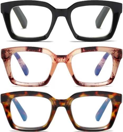 Vista 13 de 3 Pack Oversize Square Design Reading Glasses for Women, Blue Light Blocking Computer Reader