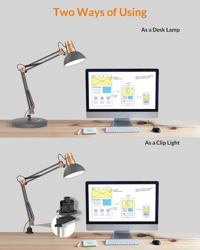 Vista 4 de LEPOWER Lámpara de escritorio de metal, ajustable de cuello de ganso lámpara de mesa de arquitecto con interruptor de encendido/apagado, lámpara