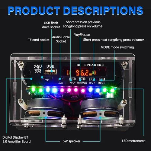 Vista 3 de Diymore Kit de altavoz Bluetooth para bricolaje, kit de práctica de soldadura de radio, altavoces duales y control remoto, para soporte