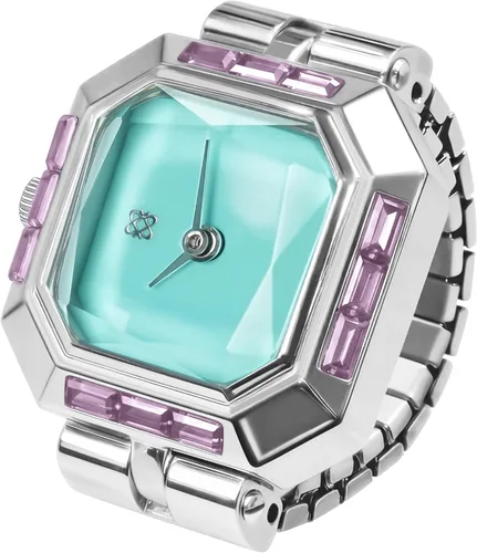 Vista 7 de PASCAL Anillo de reloj de diamante para mujer con pantalla analógica de dos manecillas y banda de expansión de acero inoxidable