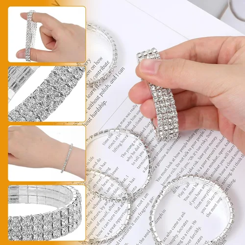Vista 5 de Conjunto de 7 pulseras de diamantes de imitación para mujer