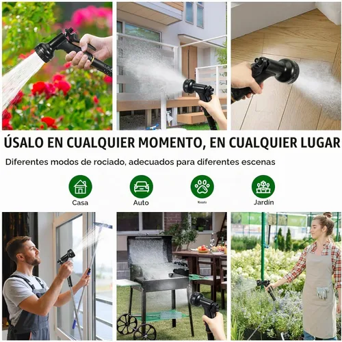 Vista 7 de Manguera de jardín de 50 pies, manguera de agua resistente de acero inoxidable con boquillas de 10 funciones, flexible sin torceduras, a prueba