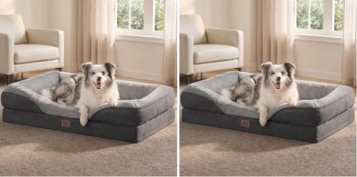 Vista 19 de EHEYCIGA Cama para perro de espuma viscoelástica para tamaño mediano, sofá ortopédico para perro con lados y forro impermeable, sofá cama lavable