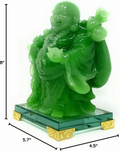 Vista 4 de Houlu Estatua de Buda sonriente de 8 pulgadas para decoración del hogar, figura verde de Buda feliz de la suerte, decoración de Buda