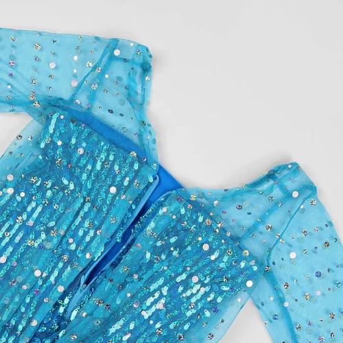 Vista 4 de Uhdear Disfraz de reina de nieve para niña, vestido de lentejuelas de princesa con accesorios