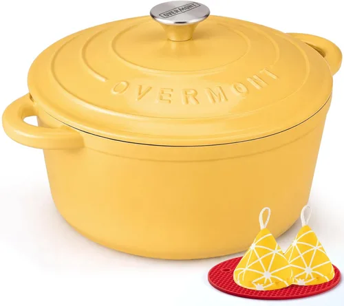 Vista 26 de Overmont - Horno holandés de hierro fundido esmaltado, de 4.5 QT, con tapa, libro de cocina (idioma español no garantizado) y agarraderas de verde
