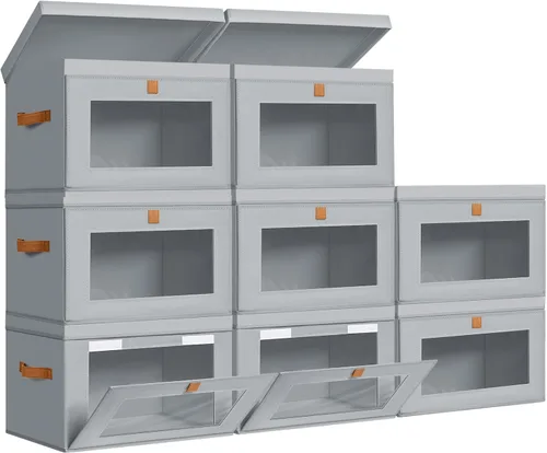 Vista 20 de DIMJ Contenedores de Almacenamiento con Tapas - Paquete de 4 Organizadores Grandes de Tela para Armario con Ventana y Asas, Cajas de Almacenamiento