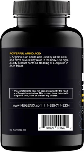 Vista 4 de Nugenix Essentials - Suplemento de L-arginina para hombres, aminoácidos, 1000 mg, 150 unidades Apoyo a la salud celular
