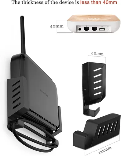 Vista 2 de Soporte universal de pared para portátil y caja de cables, color negro Build-in Cable Management Hook, Compatible with Laptops/WIFI