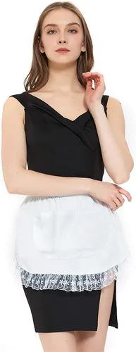 Vista 2 de TopTie Delantal de cintura blanca con diadema, medio delantal de algodón de criada navideña, disfraz de cosplay