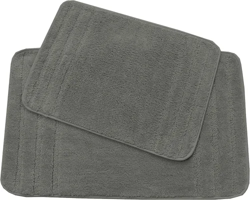 Vista 4 de All American Collection Juego de 2 alfombrillas de baño rectangulares antideslizantes de felpa lanuda absorbente de agua para baño y bañera de Beige
