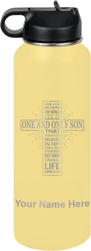Vista 70 de LaserGram Botella de agua personalizada, versículo bíblico John 3-16, acero inoxidable de doble pared aislada al vacío con popote superior, regalo