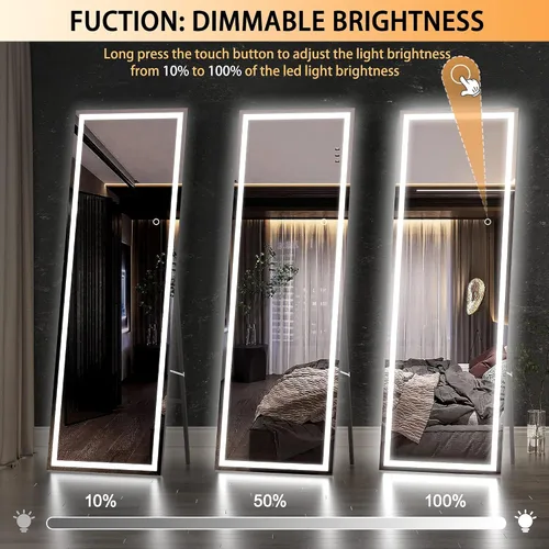 Vista 5 de Hasipu - Espejo de cuerpo entero con luces, 56 x 16 pulgadas, espejo de pie con led para montaje en pared para sala de estar, dormitorio