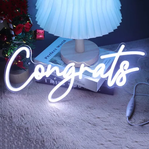 Vista 11 de Britrio Letrero de neón con texto en inglés "Congrats Grad" para graduación, celebración, fiesta, decoración iluminada, clase de 2026