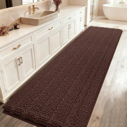 Vista 16 de ACCUMTEK - Juego de alfombras de baño a rayas beige de 3 piezas, ultrasuaves, antideslizantes de chenilla, alfombras de baño mullidas y absorbentes