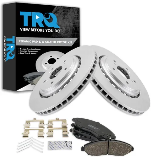 Vista 90 de TRQ Juego de pastillas de freno delantero y rotores con revestimiento de cerámica compatible con Jeep Compass Patriot 2017