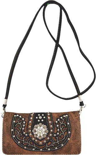 Vista 5 de Western Style Berry Conchos Cowgirl Country - Monederos de transporte para mujer, bolsos cruzados, bolsos de hombro para mujer, color marrón, Marrón