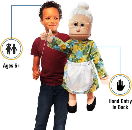 Vista 2 de Marioneta estilo ventrílocuo de 25 pulgadas, abuelita melocotón, cuerpo completo